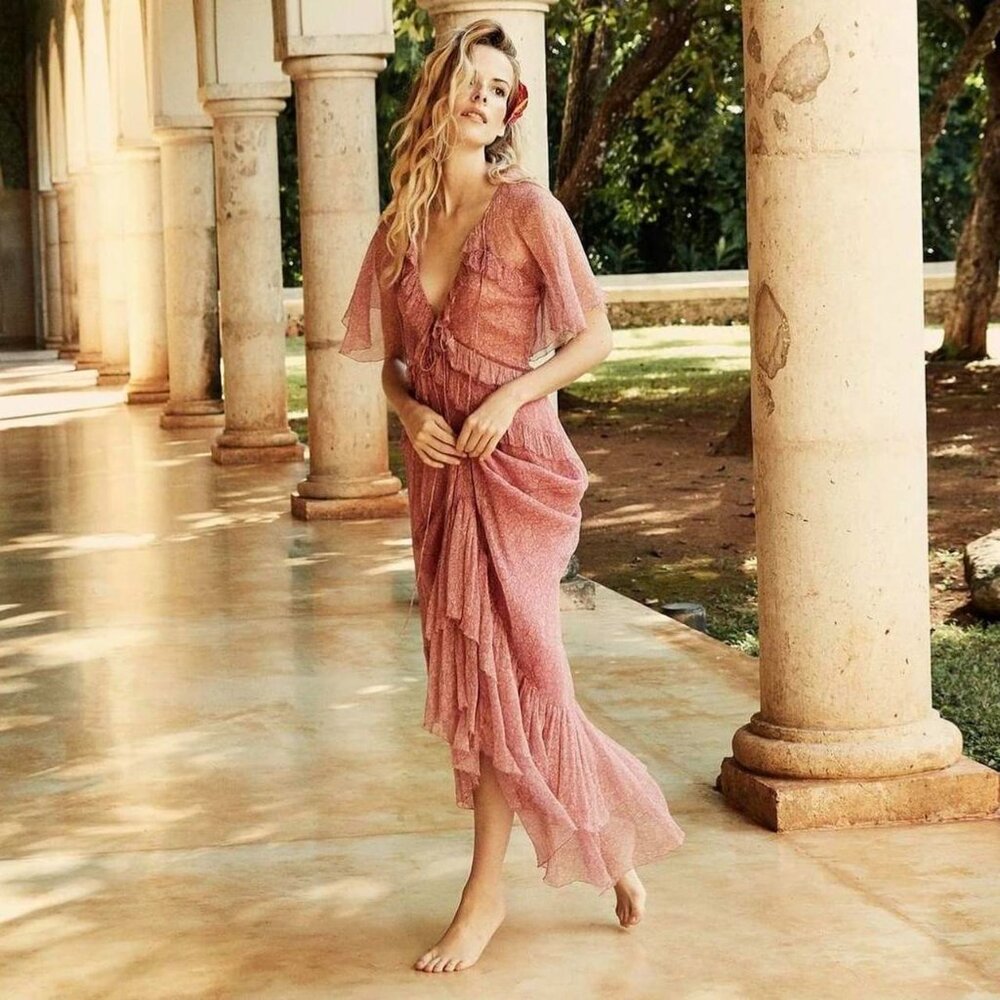 Doen Antoinette Dress in Carnation Garden Bloom - XS, 100% Silk